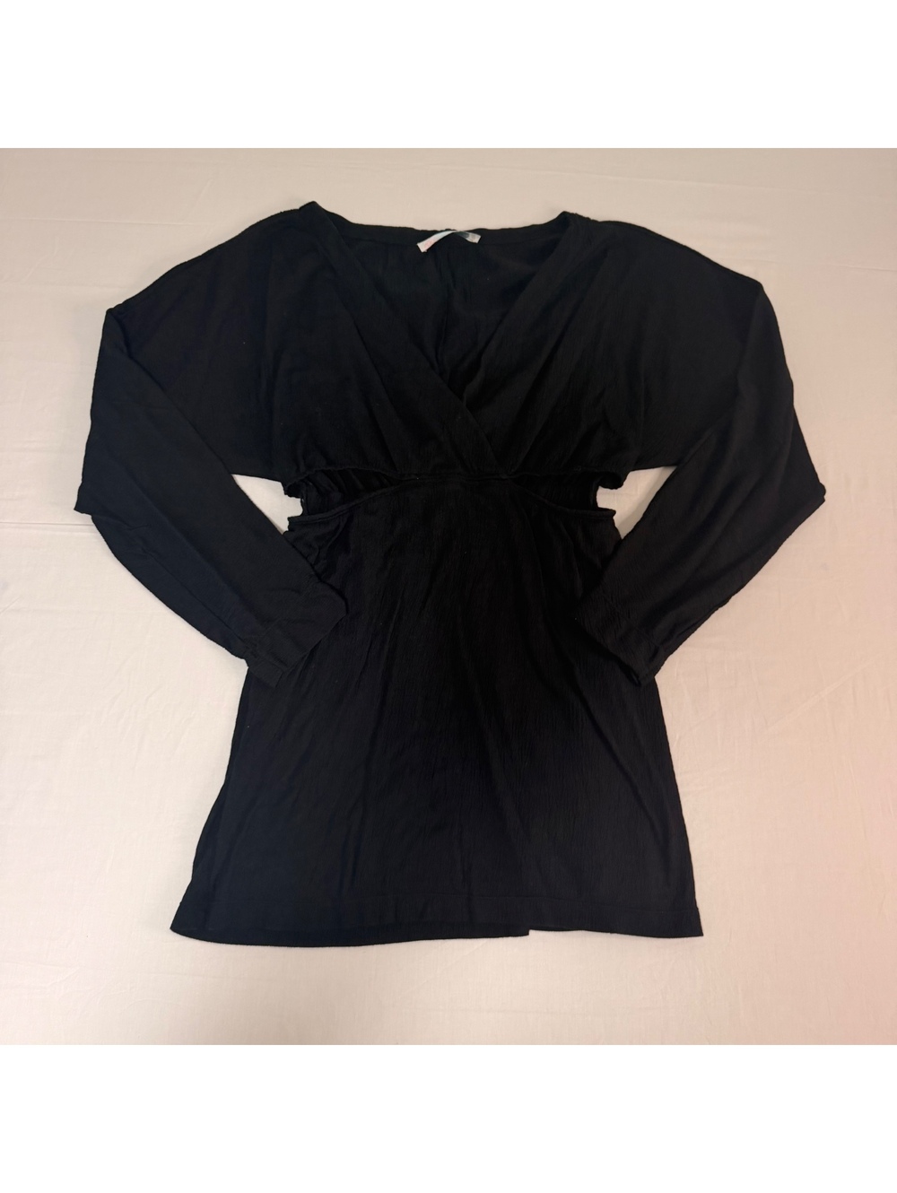 FP Beach Black Long Sleeve Cutout Waist Tunic Top, Size Large